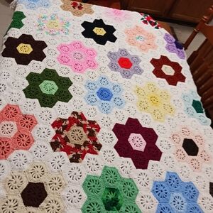 Handmade Blanket Afghan Throw Granny Hexagon 62x42